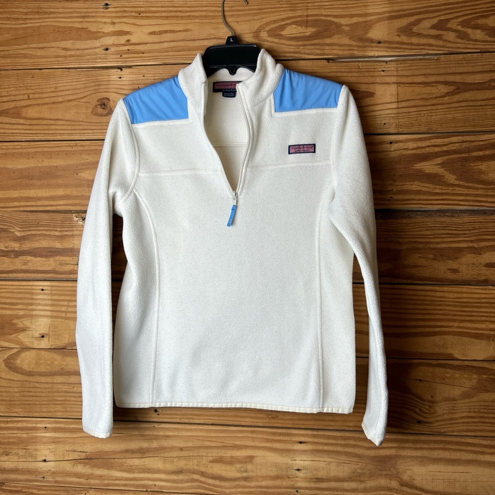 Vineyard Vines White and Blue Cowl Neck Sweater